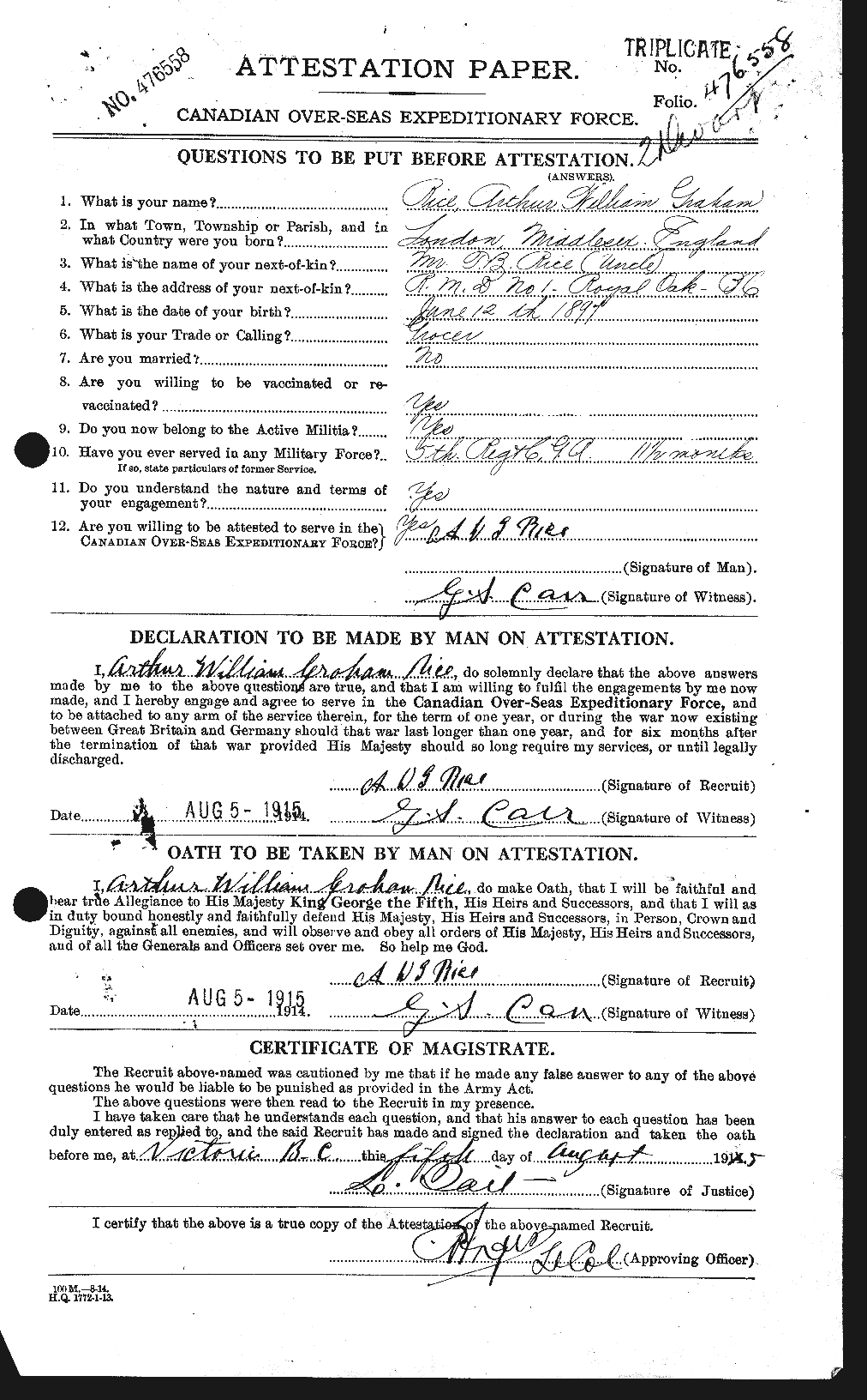 Personnel Records of the First World War - CEF 602614a