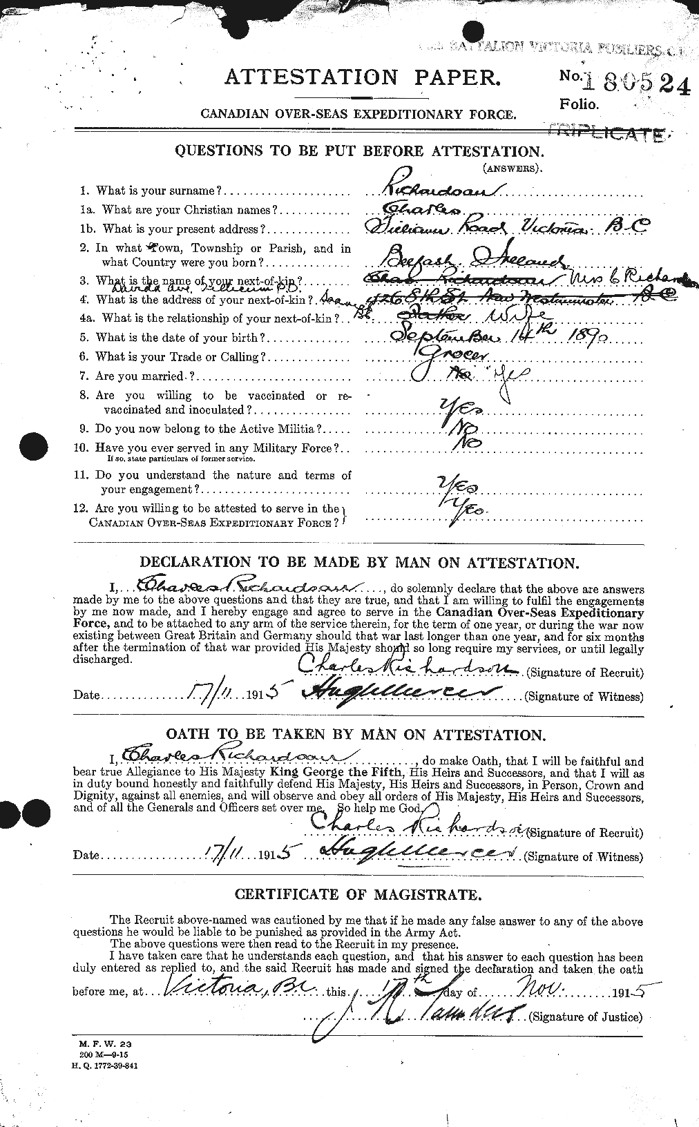 Personnel Records of the First World War - CEF 603540a