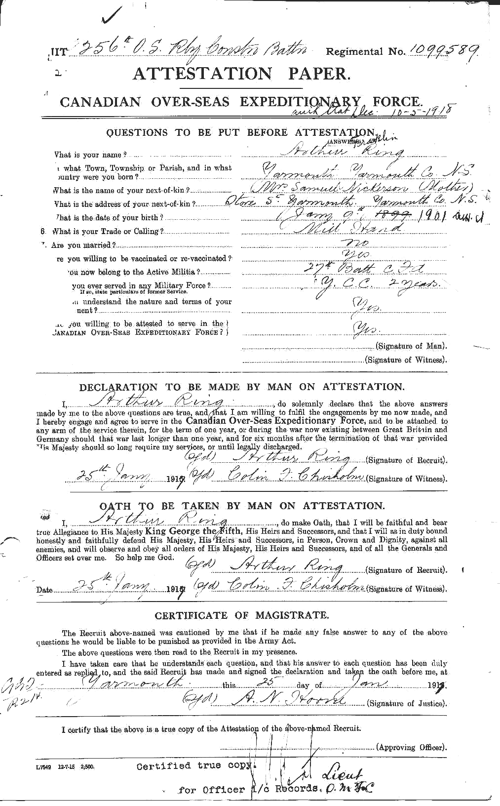 Dossiers du Personnel de la Première Guerre mondiale - CEC 604024a