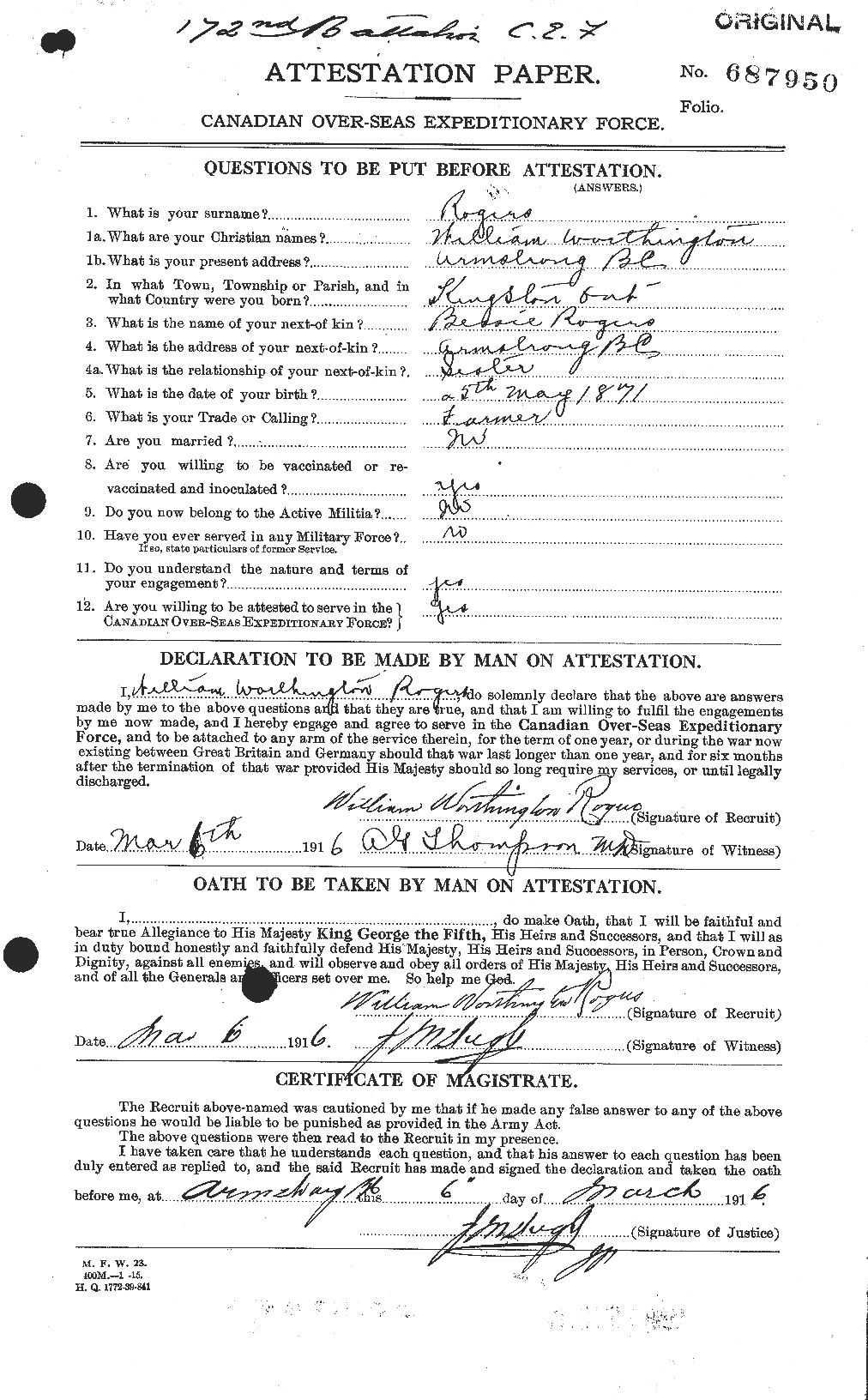 Personnel Records of the First World War - CEF 611945a