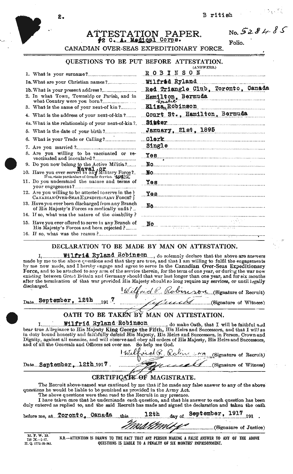 Dossiers du Personnel de la Première Guerre mondiale - CEC 613937a