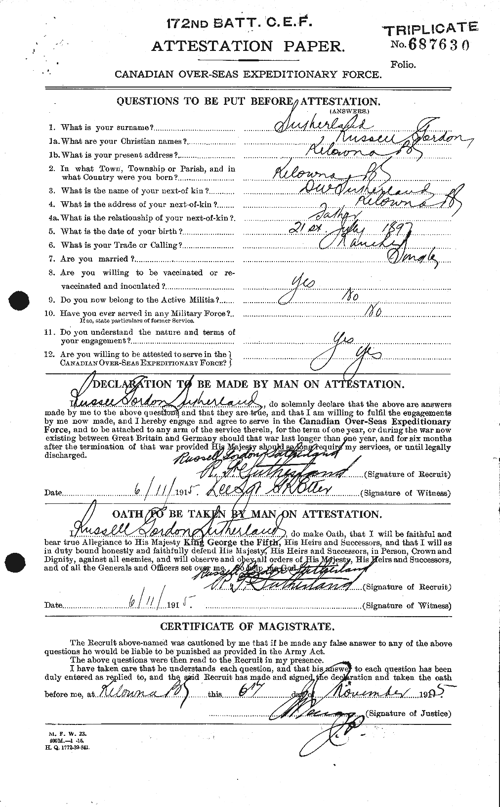 Dossiers du Personnel de la Première Guerre mondiale - CEC 624669a