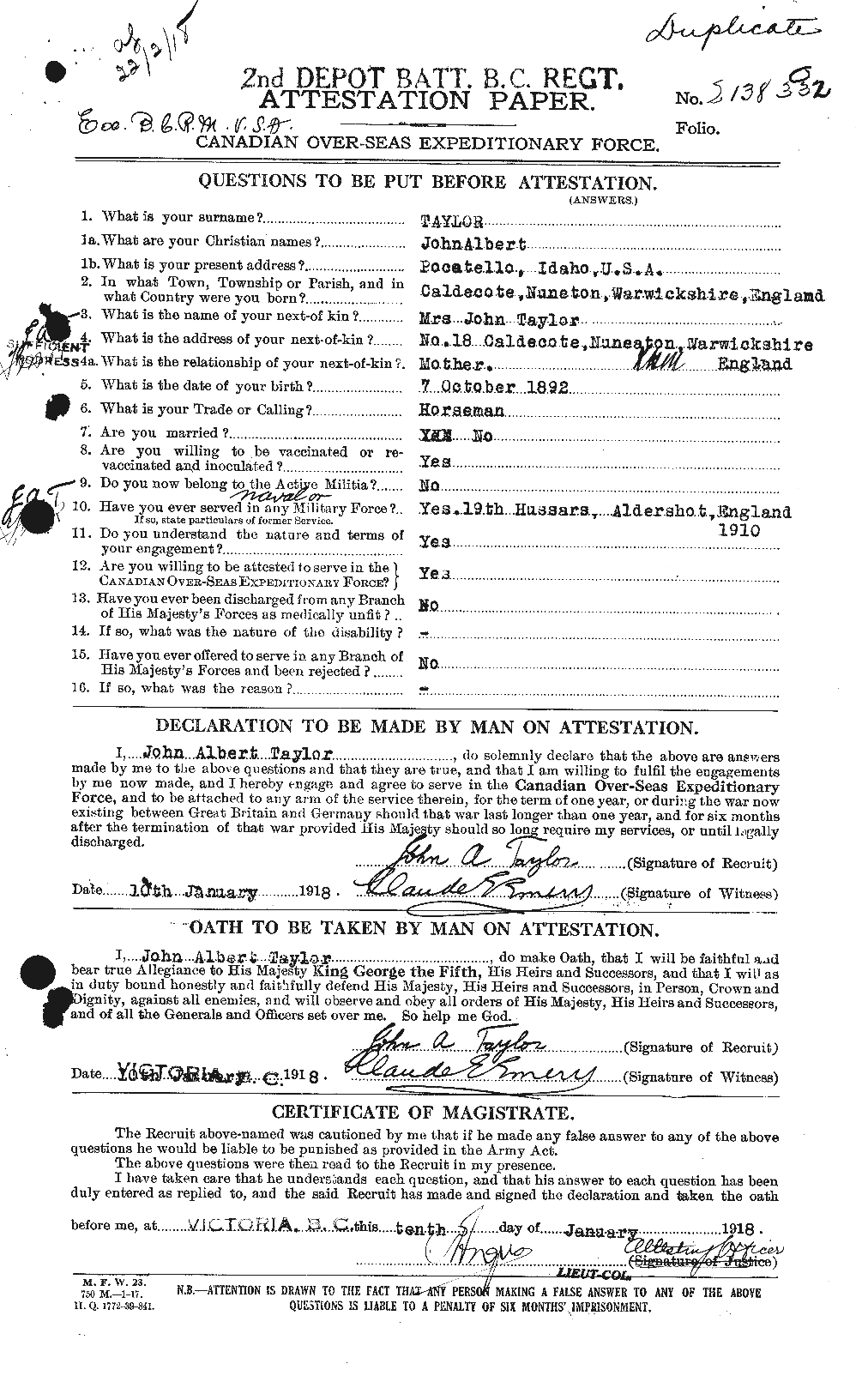 Personnel Records of the First World War - CEF 627039a