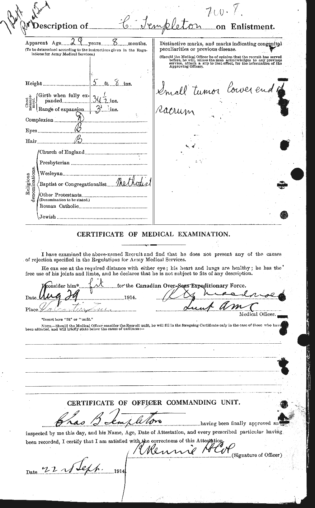 Dossiers du Personnel de la Première Guerre mondiale - CEC 629146b
