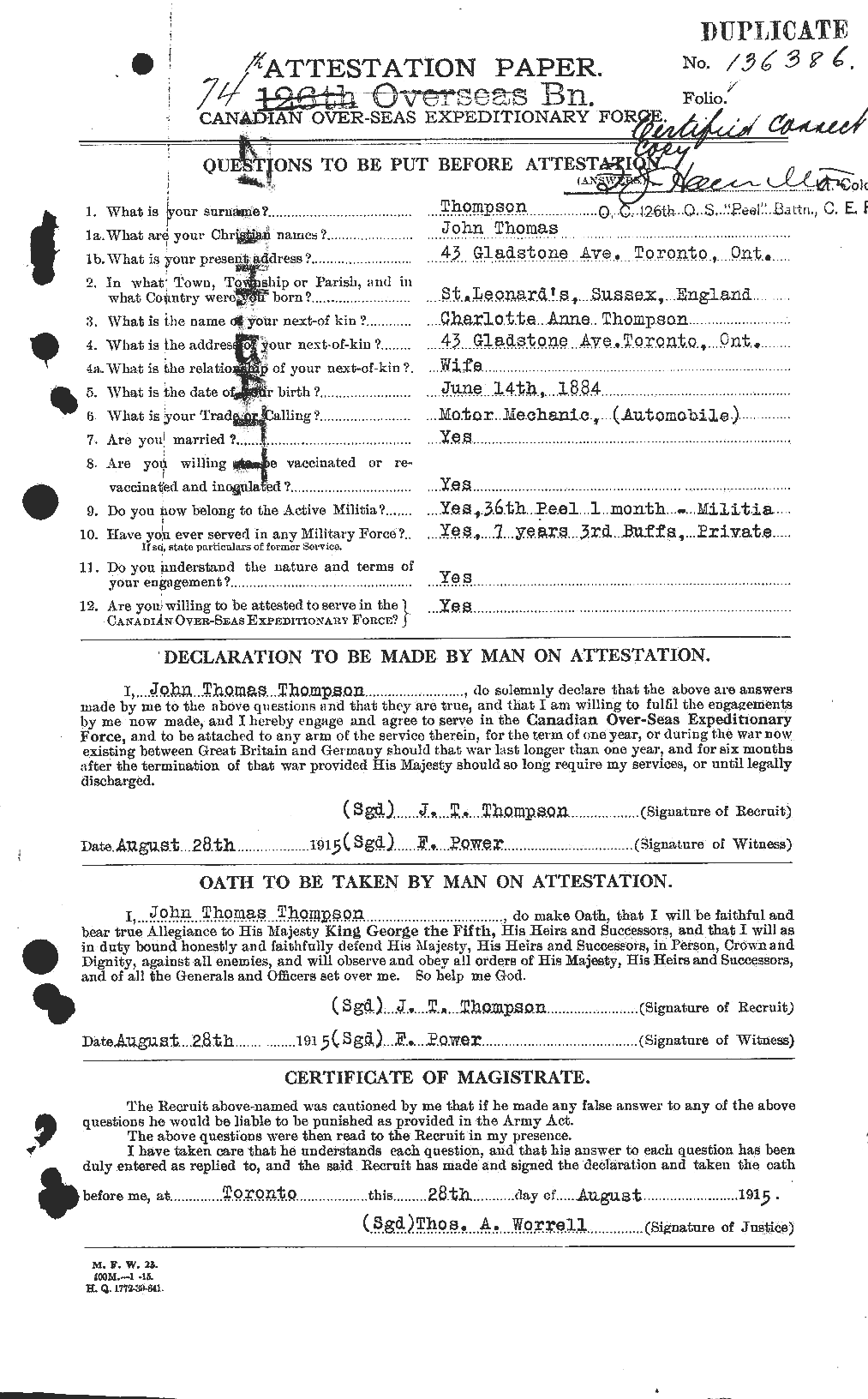 Personnel Records of the First World War - CEF 630612a