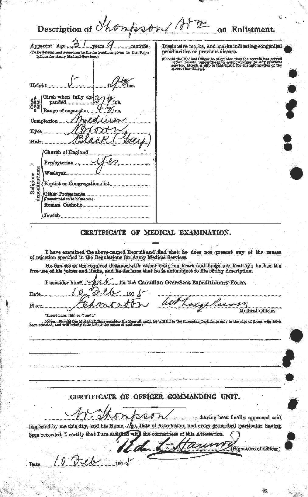 Dossiers du Personnel de la Première Guerre mondiale - CEC 636037b