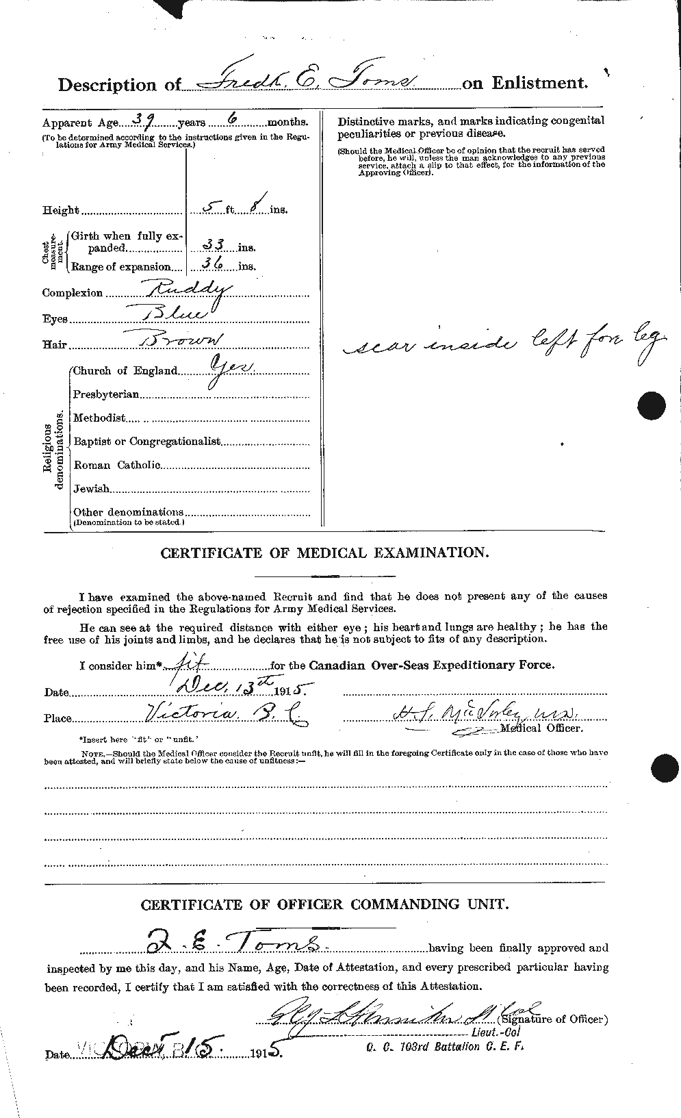 Dossiers du Personnel de la Première Guerre mondiale - CEC 639491b