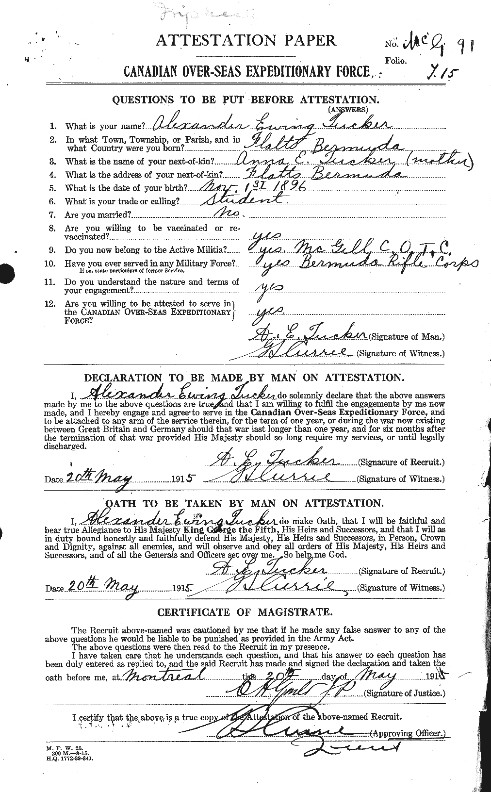 Dossiers du Personnel de la Première Guerre mondiale - CEC 642635a