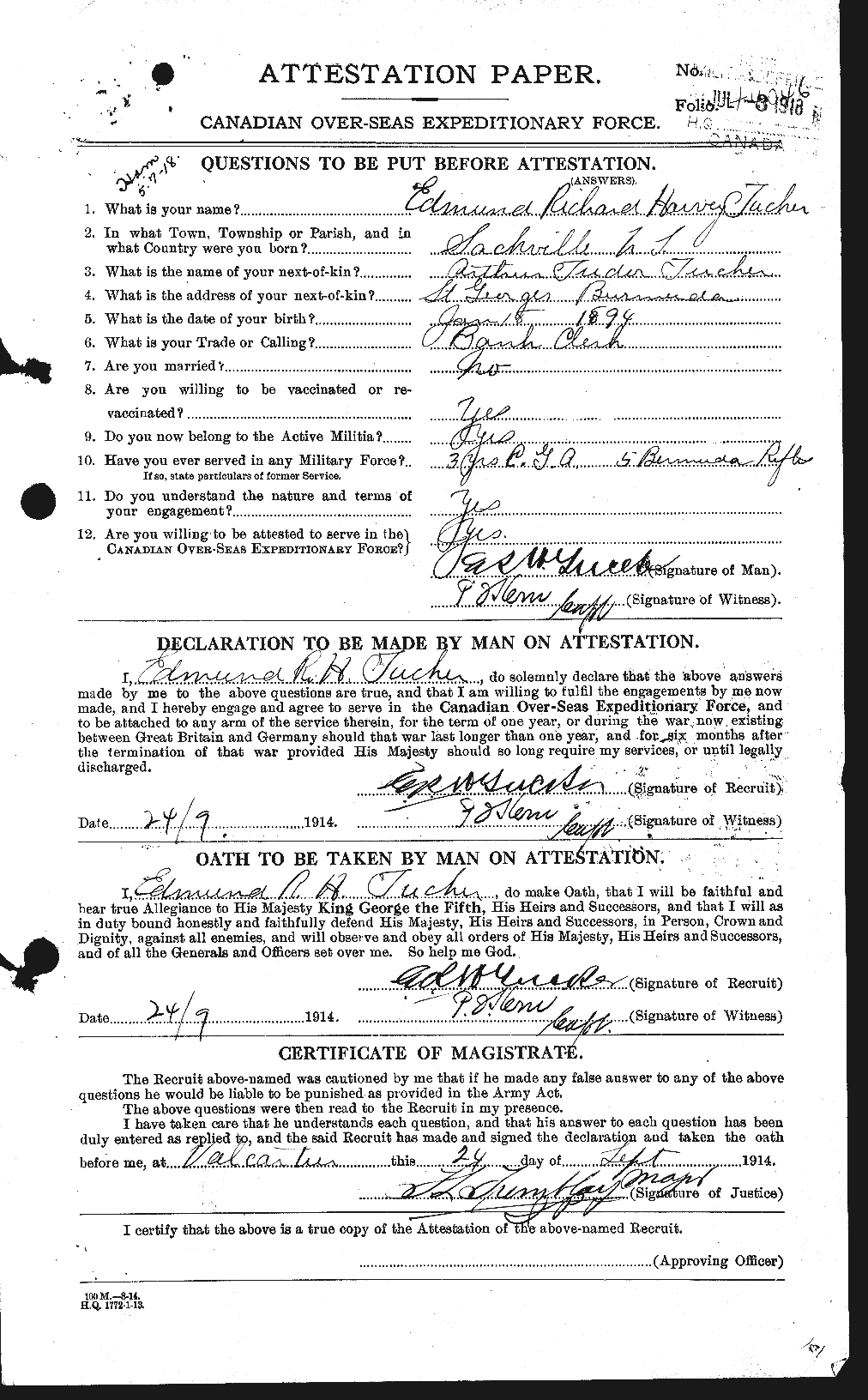 Dossiers du Personnel de la Première Guerre mondiale - CEC 642675a