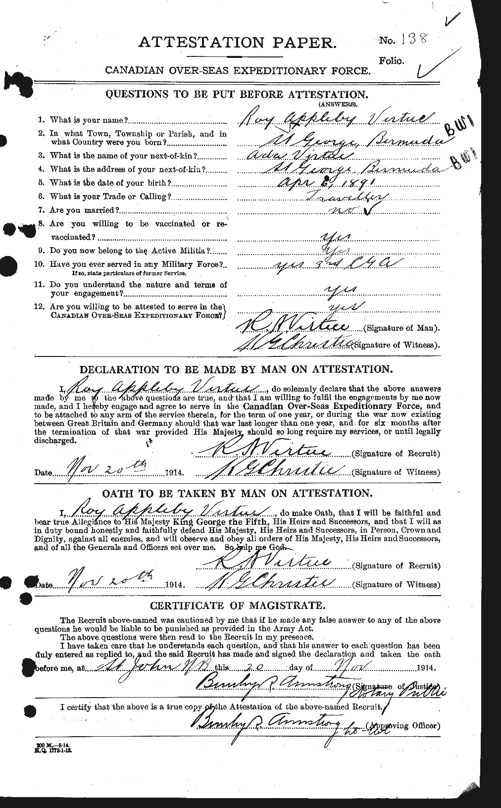 Dossiers du Personnel de la Première Guerre mondiale - CEC 650417a