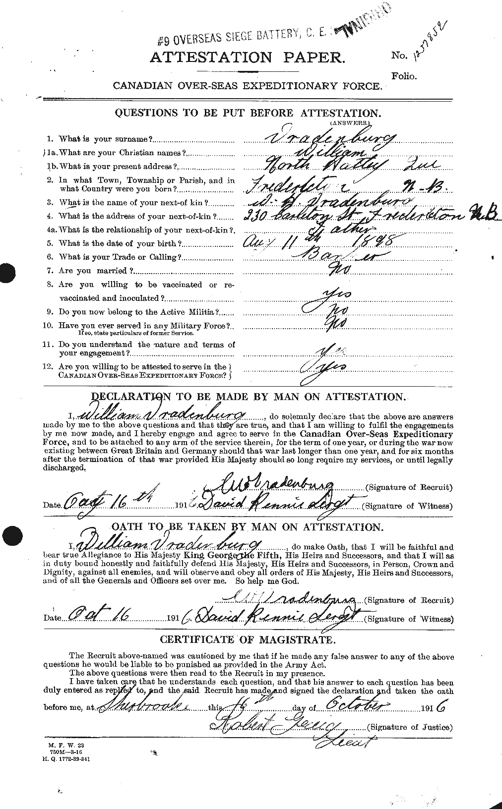 Dossiers du Personnel de la Première Guerre mondiale - CEC 652514a