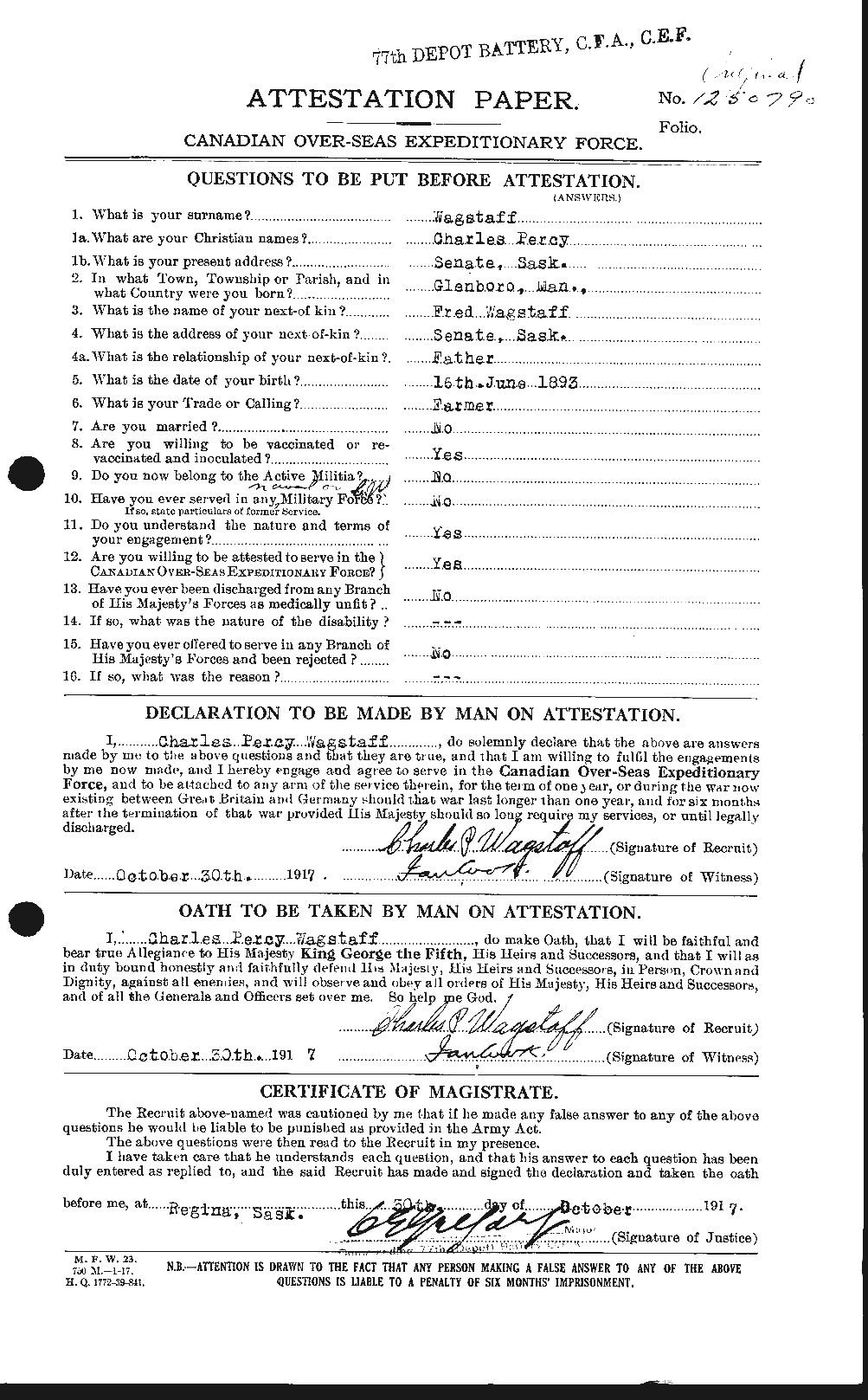 Personnel Records of the First World War - CEF 654050a