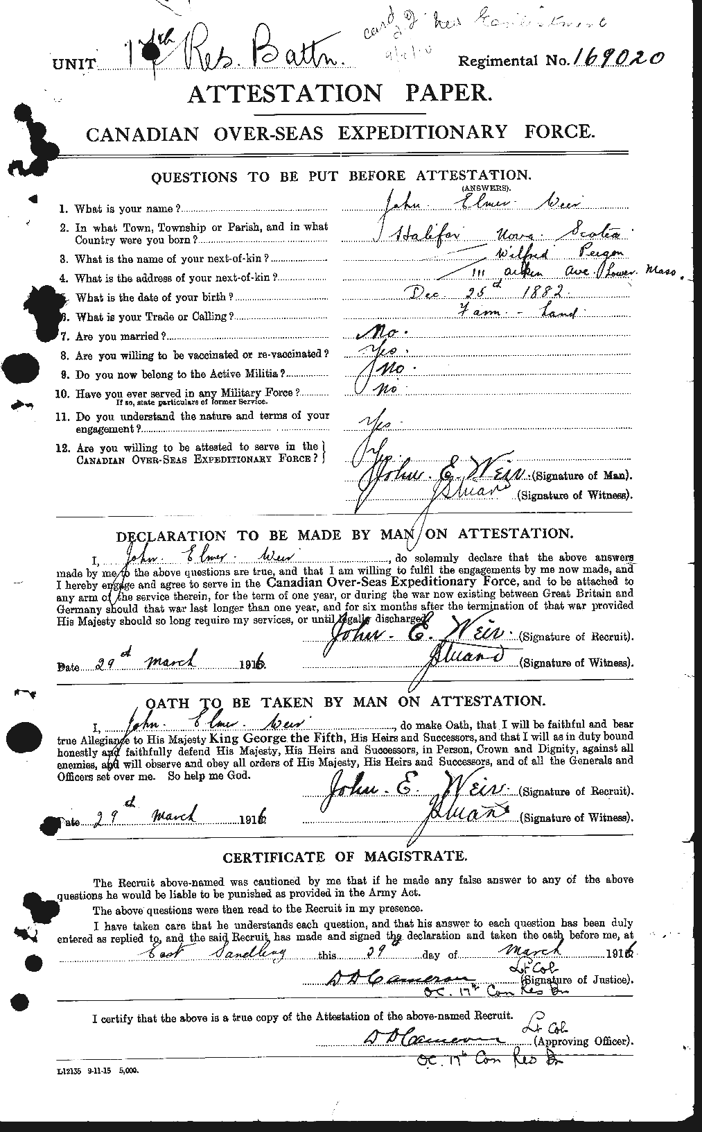 Personnel Records of the First World War - CEF 663876a