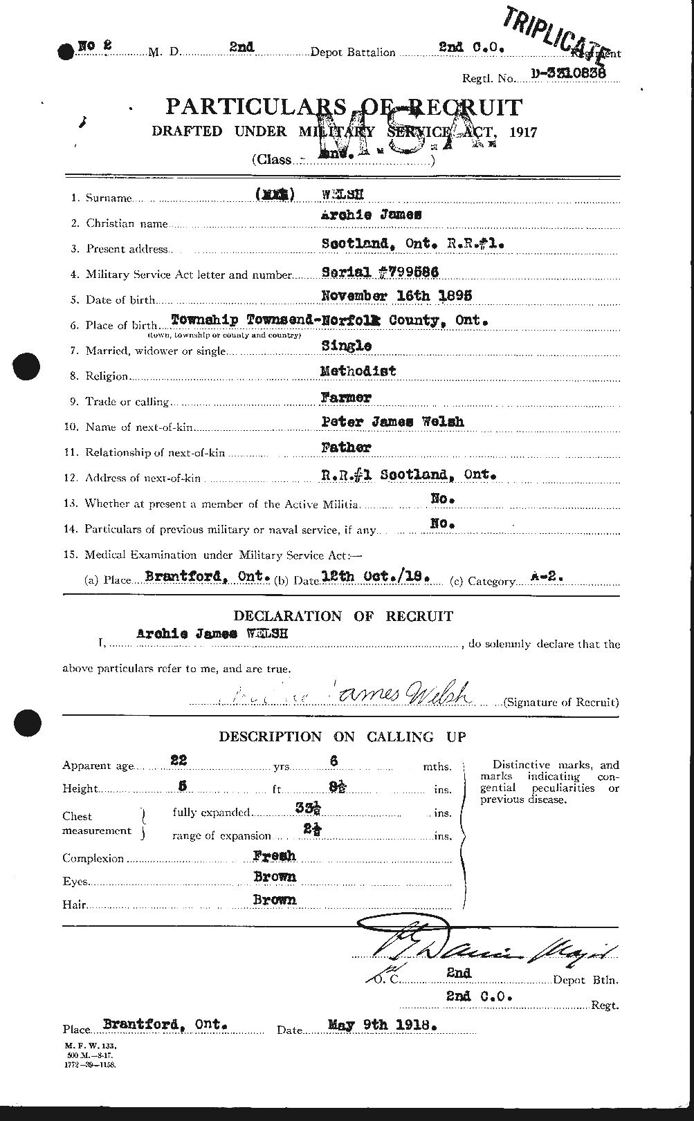 Dossiers du Personnel de la Première Guerre mondiale - CEC 665426a