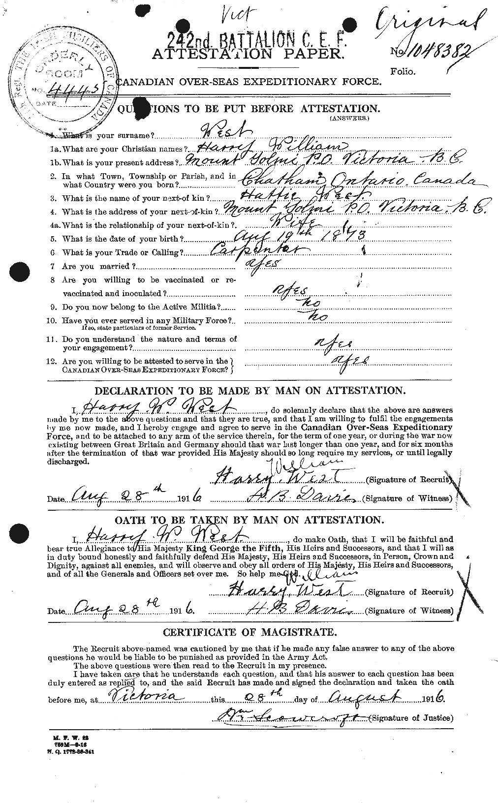 Dossiers du Personnel de la Première Guerre mondiale - CEC 666214a