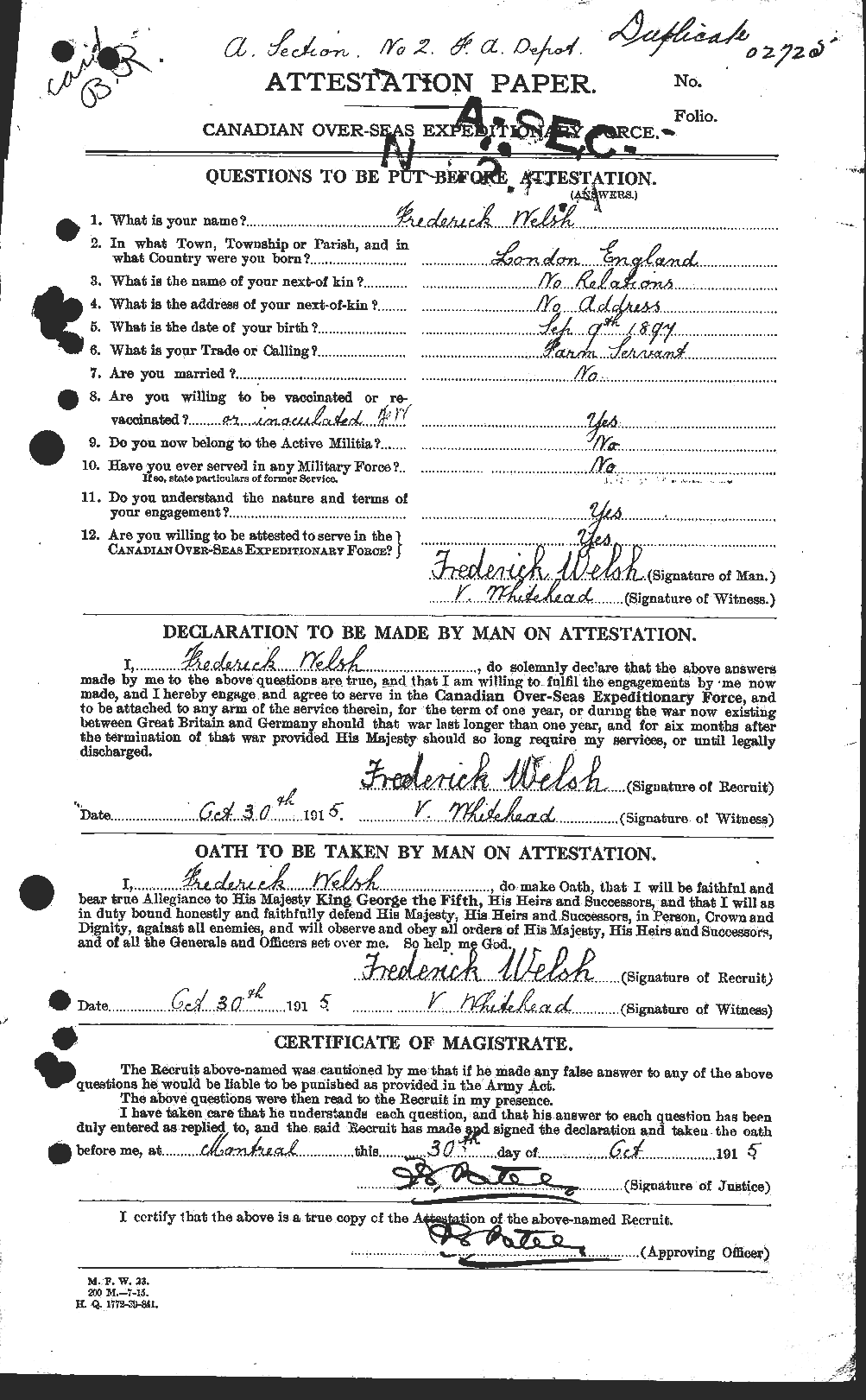 Dossiers du Personnel de la Première Guerre mondiale - CEC 667611a