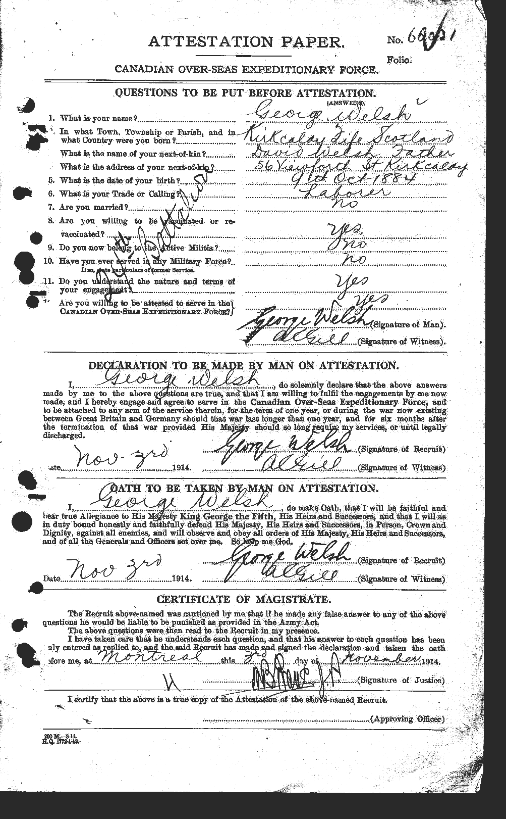 Dossiers du Personnel de la Première Guerre mondiale - CEC 667616a