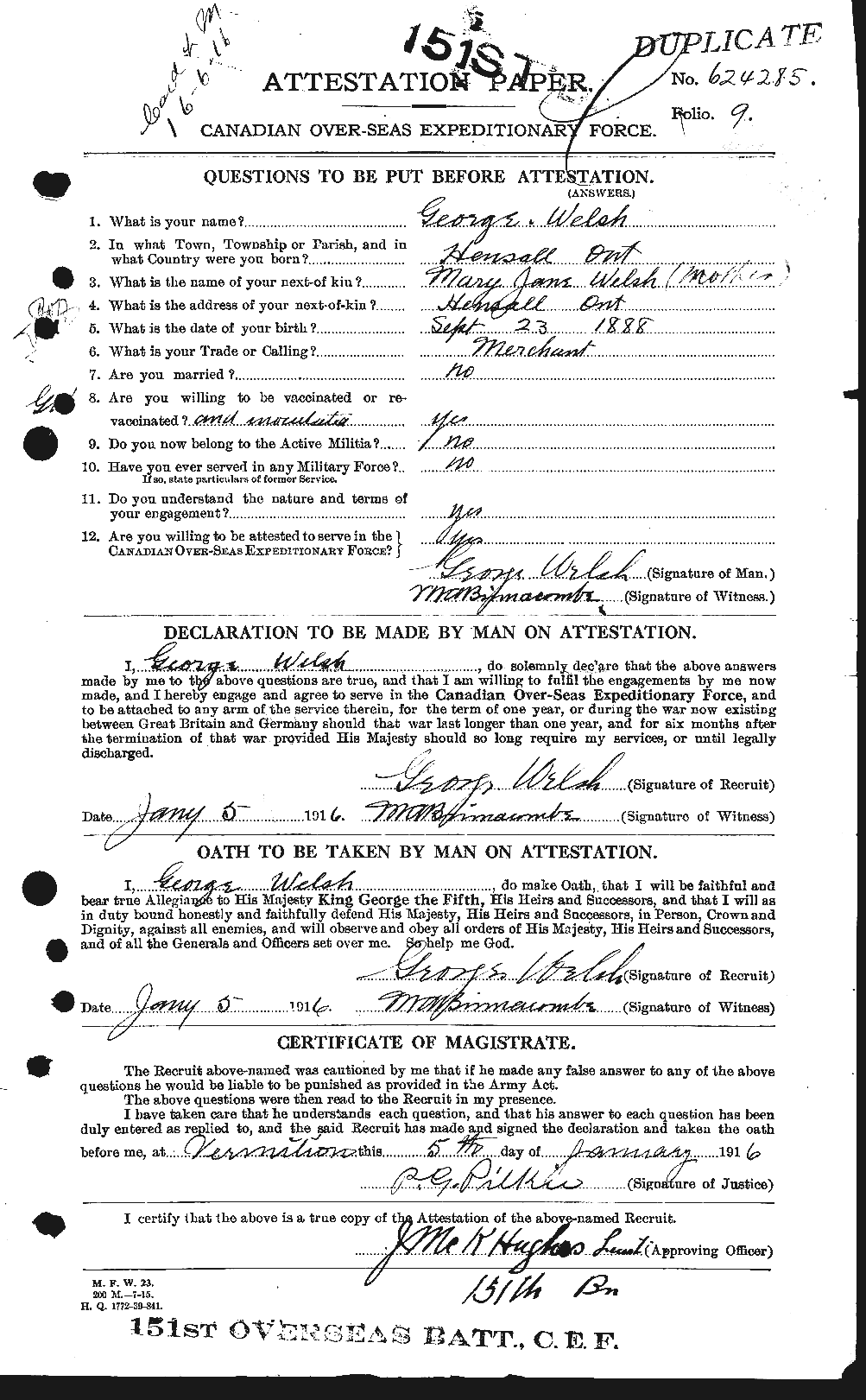 Dossiers du Personnel de la Première Guerre mondiale - CEC 667620a