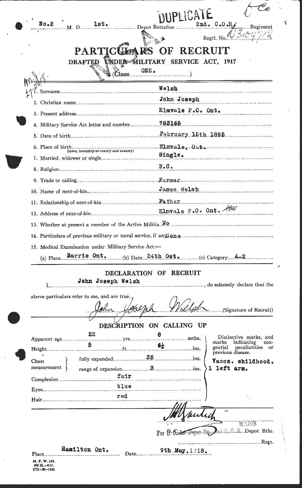 Dossiers du Personnel de la Première Guerre mondiale - CEC 667665a