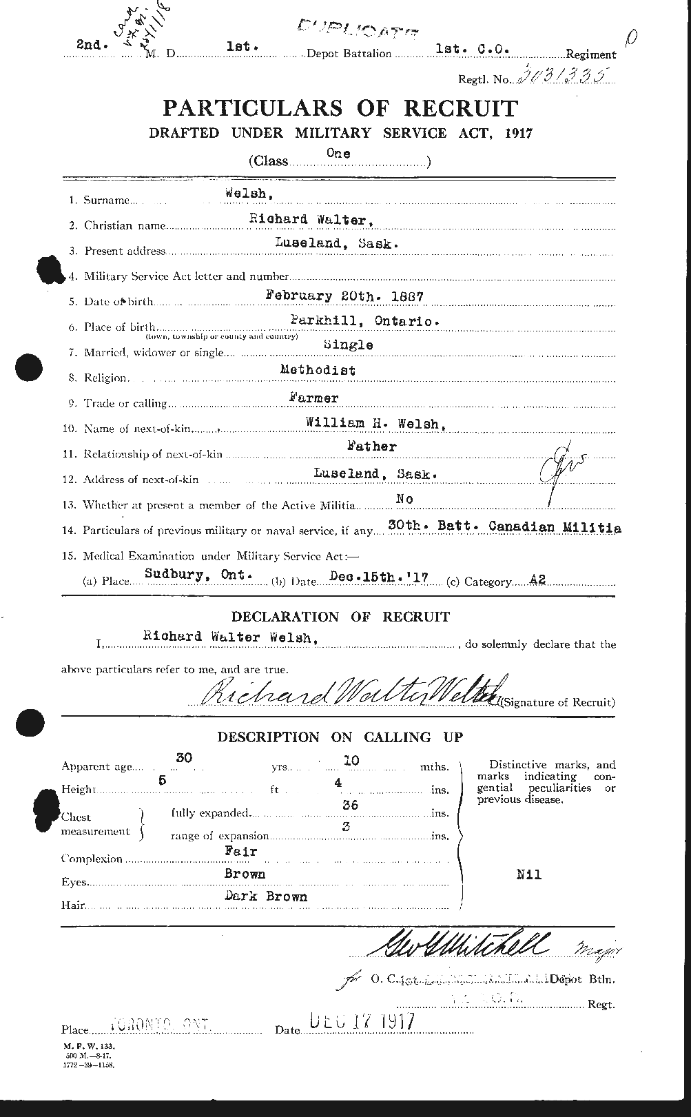 Dossiers du Personnel de la Première Guerre mondiale - CEC 667718a