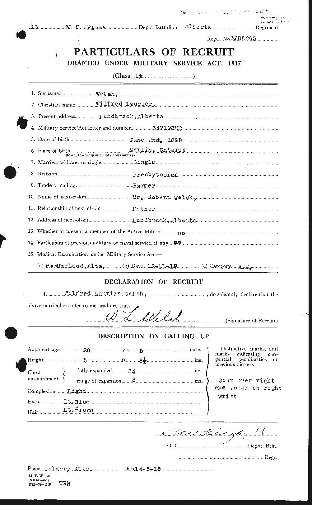 Dossiers du Personnel de la Première Guerre mondiale - CEC 667737a