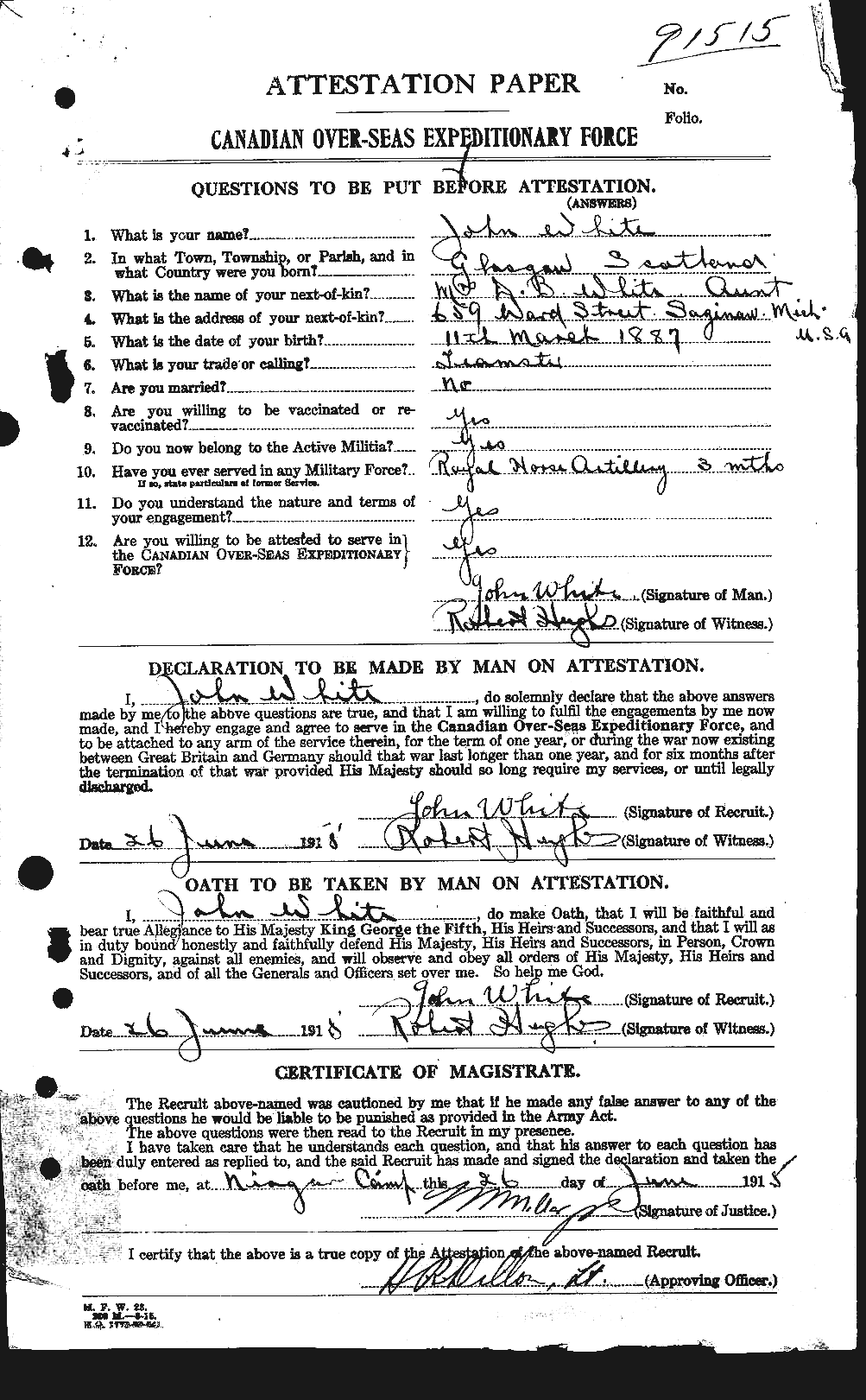 Dossiers du Personnel de la Première Guerre mondiale - CEC 671494a