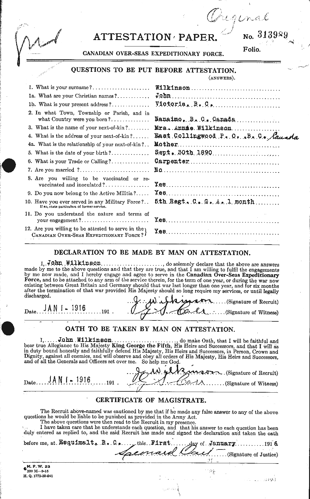 Dossiers du Personnel de la Première Guerre mondiale - CEC 673321a