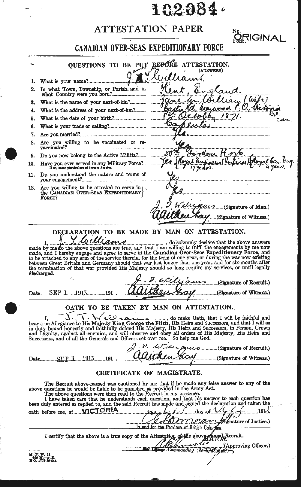 Dossiers du Personnel de la Première Guerre mondiale - CEC 677561a