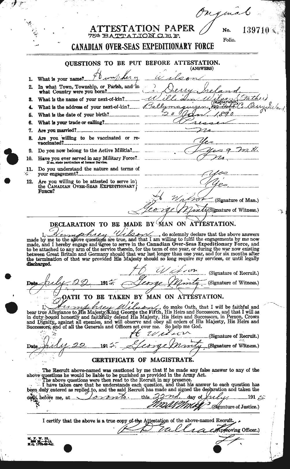 Dossiers du Personnel de la Première Guerre mondiale - CEC 679620a