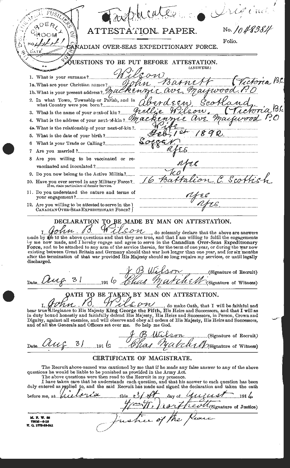 Dossiers du Personnel de la Première Guerre mondiale - CEC 681668a