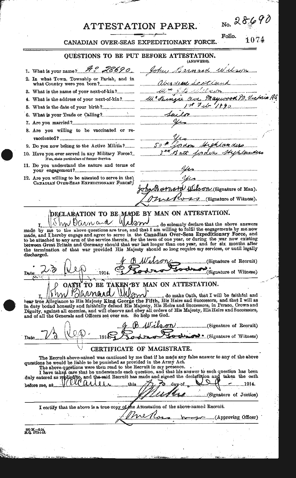 Dossiers du Personnel de la Première Guerre mondiale - CEC 681669a