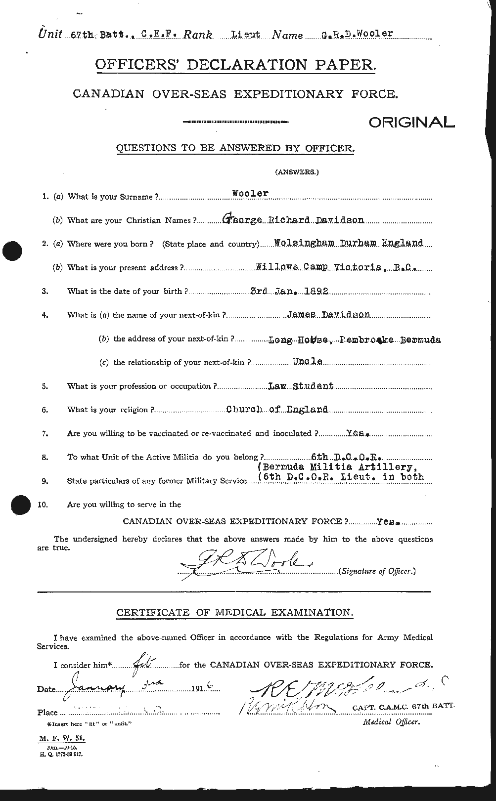 Dossiers du Personnel de la Première Guerre mondiale - CEC 685031a