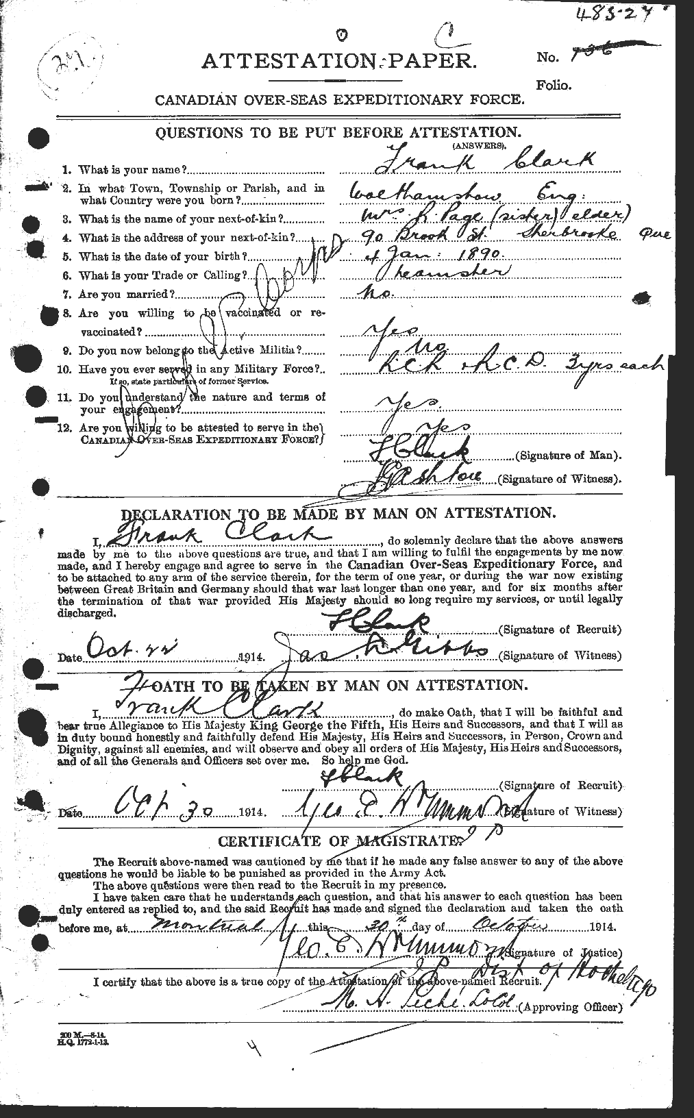 Personnel Records of the First World War - CEF 692574a