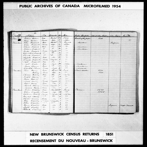Digitized page of Census of 1851 (Canada East, Canada West, New Brunswick and Nova Scotia), Page number 21, for William Bradrick