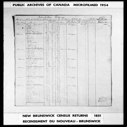 Digitized page of Census of 1851 (Canada East, Canada West, New Brunswick and Nova Scotia), Page number 3, for Oliver Robichaux