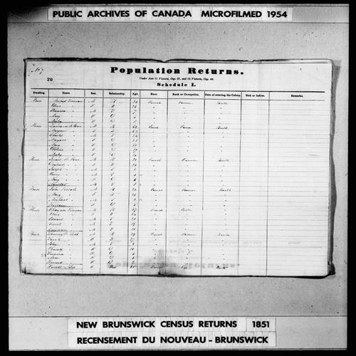 Digitized page of Census of 1851 (Canada East, Canada West, New Brunswick and Nova Scotia), Page number 20, for Shanase Vinneau