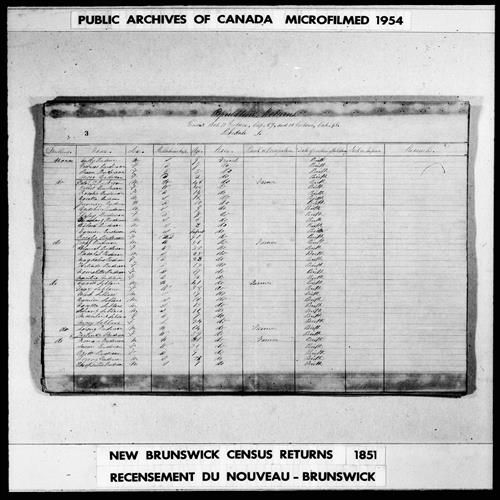 Digitized page of Census of 1851 (Canada East, Canada West, New Brunswick and Nova Scotia), Page number 3, for David Leblanc