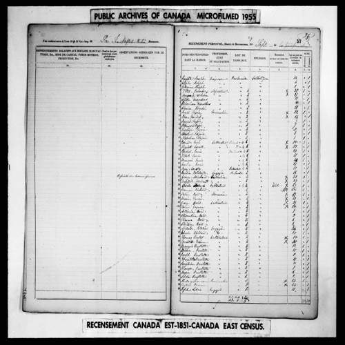 Digitized page of Census of 1851 (Canada East, Canada West, New Brunswick and Nova Scotia), Page number 57, for Cécile Joseph