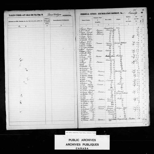 Digitized page of Census of 1851 (Canada East, Canada West, New Brunswick and Nova Scotia), Page number 49, for Lockwood Pringel
