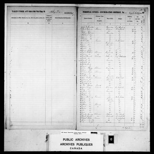 Digitized page of Census of 1851 (Canada East, Canada West, New Brunswick and Nova Scotia), Page number 51, for Eunie Mc Craney