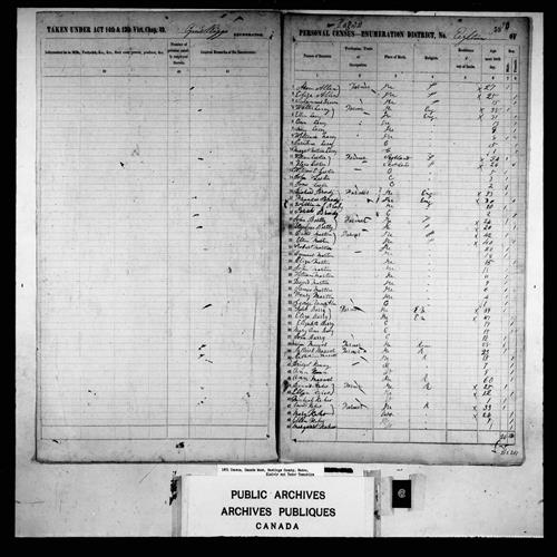 Digitized page of Census of 1851 (Canada East, Canada West, New Brunswick and Nova Scotia), Page number 59, for Eliza Martin