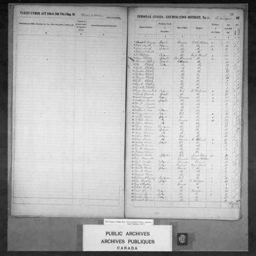 Digitized page of Census of 1851 (Canada East, Canada West, New Brunswick and Nova Scotia), Page number 23, for Hannah Blakely