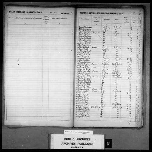 Digitized page of Census of 1851 (Canada East, Canada West, New Brunswick and Nova Scotia), Page number 37, for Joseph Taylor