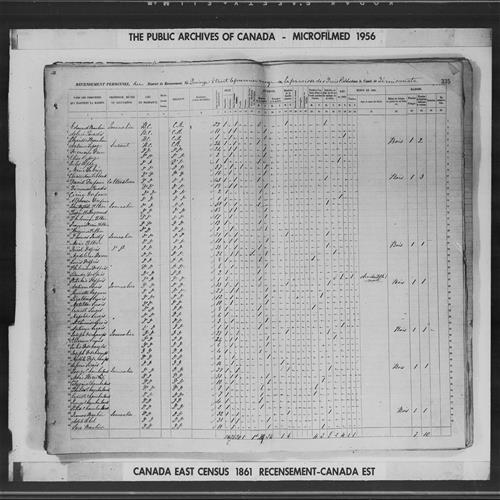 Digitized page of Census of 1861 (Canada East, Canada West, Prince Edward Island, New Brunswick and Nova Scotia), Page number 335, for Henriette Gagnon
