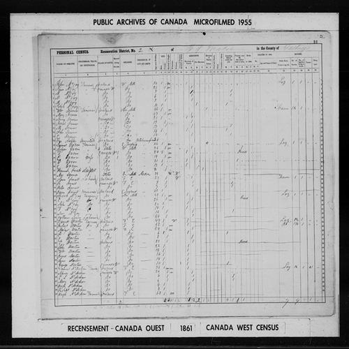 Digitized page of Census of 1861 (Canada East, Canada West, Prince Edward Island, New Brunswick and Nova Scotia), Page number 16, for E Martin