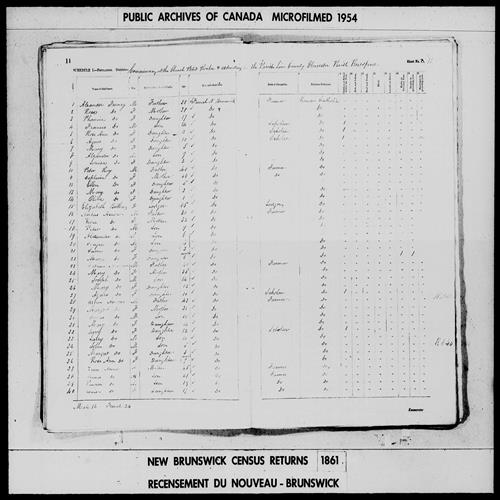 Digitized page of Census of 1861 (Canada East, Canada West, Prince Edward Island, New Brunswick and Nova Scotia), Page number 11, for Urban Asnow
