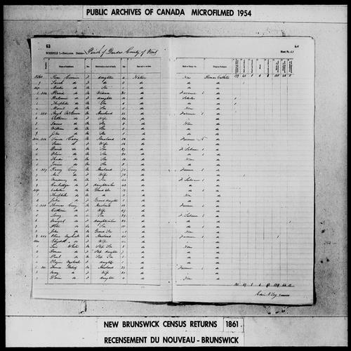 Digitized page of Census of 1861 (Canada East, Canada West, Prince Edward Island, New Brunswick and Nova Scotia), Page number 63, for Thomas Hebert