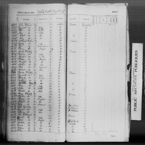 Digitized page of Census of 1861 (Canada East, Canada West, Prince Edward Island, New Brunswick and Nova Scotia), Page number 37, for Elizabeth Whelpley