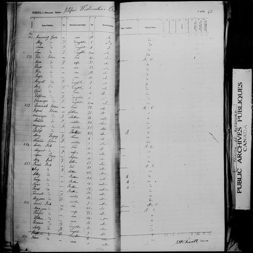 Digitized page of Census of 1861 (Canada East, Canada West, Prince Edward Island, New Brunswick and Nova Scotia), Page number 42, for Ramin Birk