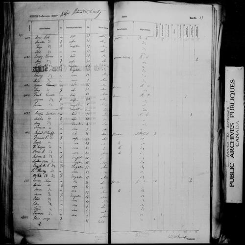 Digitized page of Census of 1861 (Canada East, Canada West, Prince Edward Island, New Brunswick and Nova Scotia), Page number 69, for Joseph Lashane